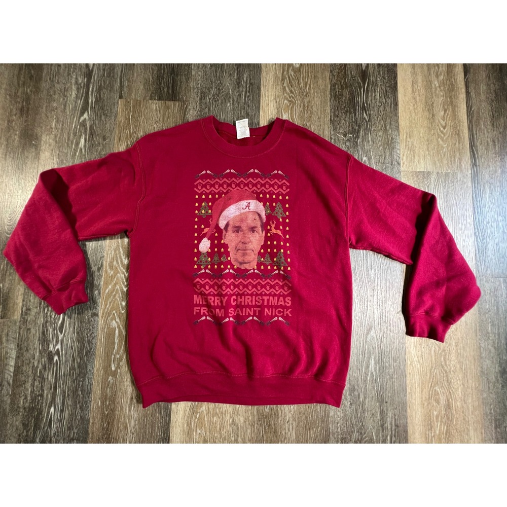 Gildan Nick Saban Alabama Christmas Sweatshirt Unisex Medium Red Saint Nick